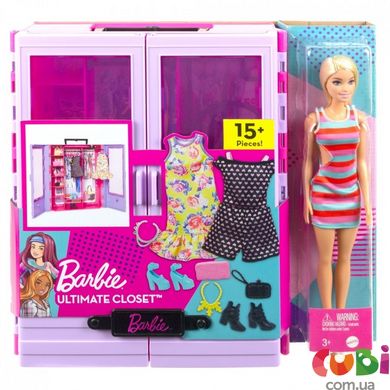 Бузкова шафа для одягу з лялькою Barbie, HJL66