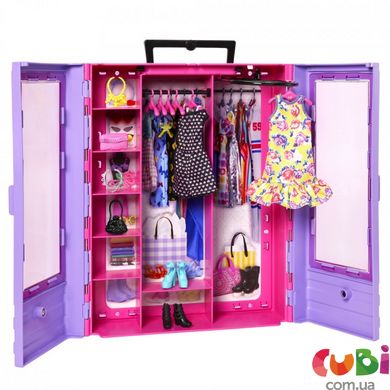 Сиреневый шкаф для одежды с куклой Barbie, HJL66