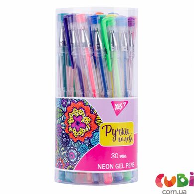 Ручка гелева YES "Neon" 30 кольорів/тубус (411712)