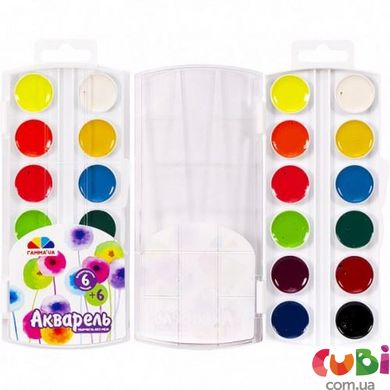 Фарби акварель 6+6 кольорів флуор., б п, пластик, Творчість (400118)