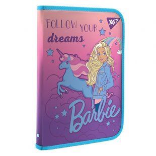 Папка факультативная YES пластиковая на молнии FC Barbie с внутр. Карманом, 491912