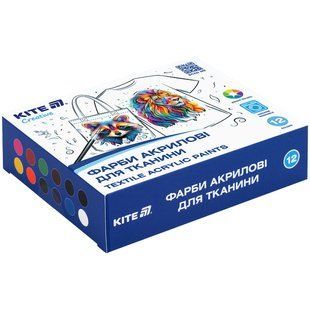 Фарби акрилові для тканини Kite Creative (K-276), 12 кольорів, 20 мл