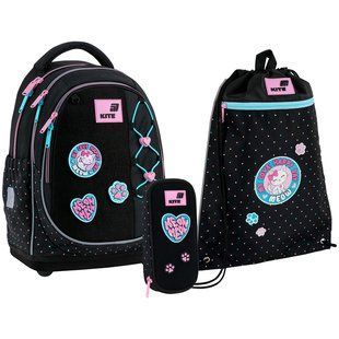 Набір рюкзак + пенал +сумка для взуття Kite 724 Pretty Kitty (SET_K26-724S-1), Чорний