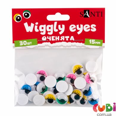 Оченята SANTI самоклеючі з віями, круглі, кольорові, d-15мм, 30 шт. уп., 954649