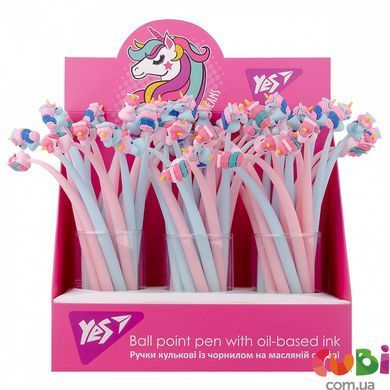 Ручка шариковая YES Unicorns 0,7 мм синяя силиконовый корпус (412017)