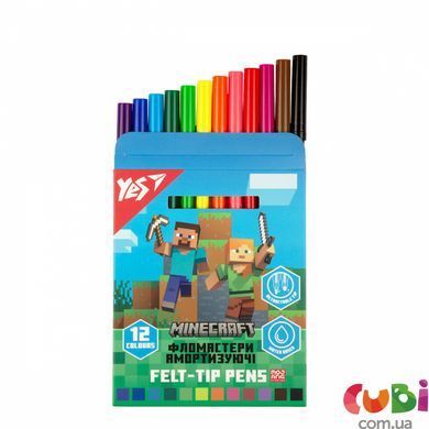 Фломастеры Yes 12 цветов "Minecraft", амортизирующие (650582)