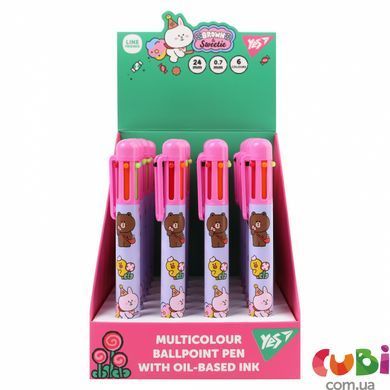 Ручка шариковая Yes "Line Friends" 0,7 мм автоматическая, 6 цветов (412245)
