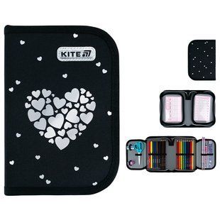 Пенал Kite 1 відділення, 2 відвороти, з наповненням 622H Black&Silver (K26-622H-5), Чорний