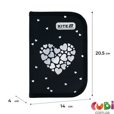 Пенал Kite 1 відділення, 2 відвороти, з наповненням 622H Black&Silver (K26-622H-5), Чорний