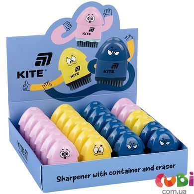 Точилка Kite з контейнером та гумкою Faces, асорті (K25-365)