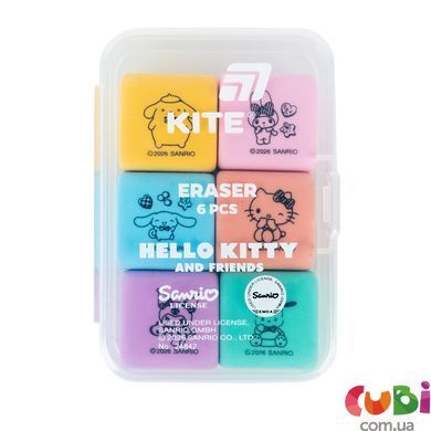 Набір гумок у пластиковому боксі Kite Hello Kitty and Friends (HK26-145), асорті, 6 шт.