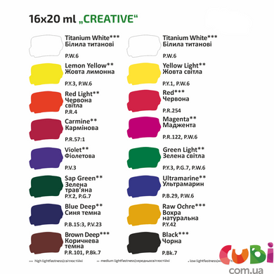 Набір гуашевих фарб 16х20мл ROSA Studio CREATIVE