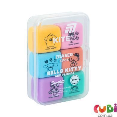 Набір гумок у пластиковому боксі Kite Hello Kitty and Friends (HK26-145), асорті, 6 шт.