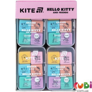 Набір гумок у пластиковому боксі Kite Hello Kitty and Friends (HK26-145), асорті, 6 шт.