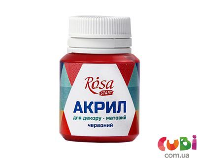 Краски акриловые для декора, Красный, матовый, 20 мл, ROSA START 20007