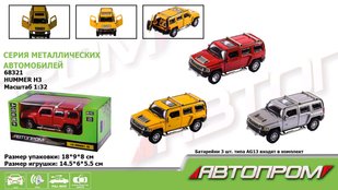 Машинка метал 68321 АВТОПРОМ, 3 кольори, 1:32 Hummer H3, батар, світло, звук, відчиняються двері, в коробці